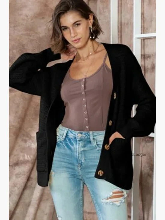 Chunky Knit Cardigan Open Front Long Sleeve V-Neck Loose Fit Sweater - Picture 2 of 7